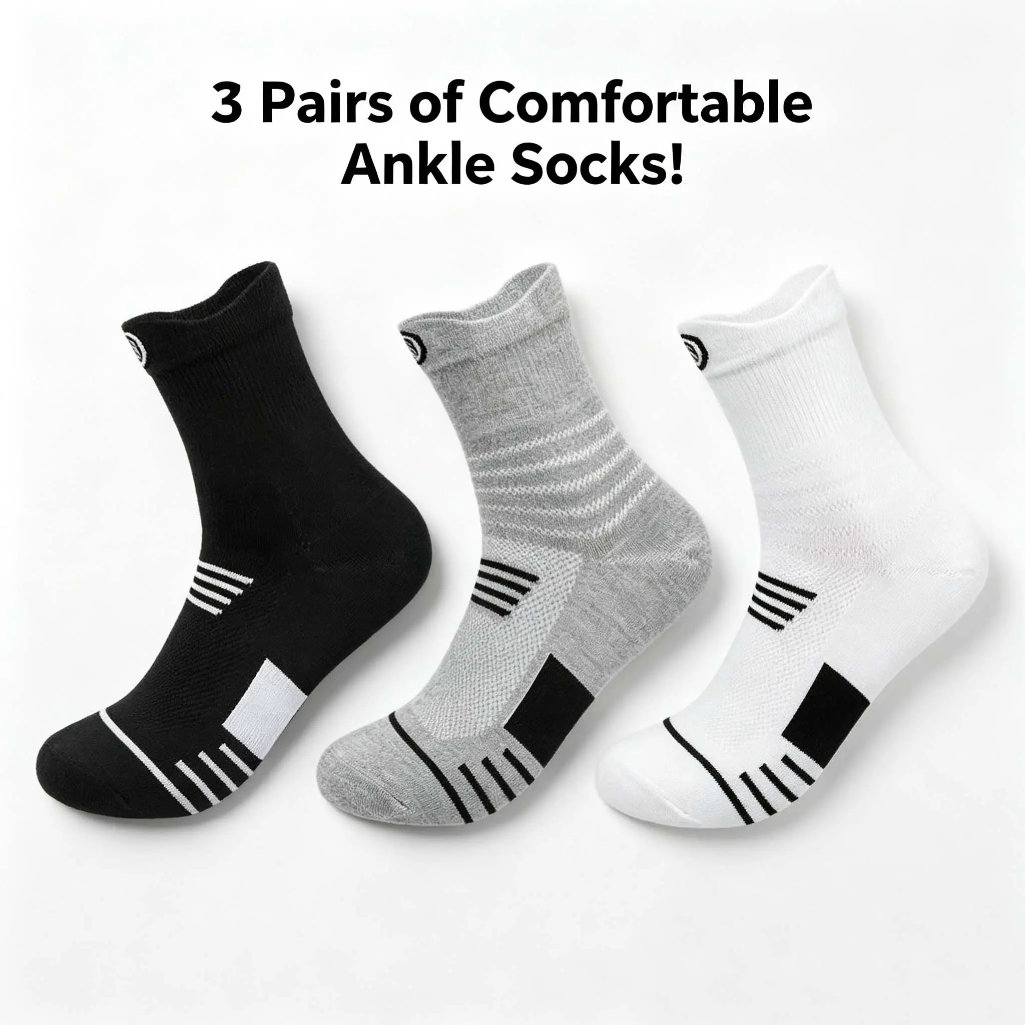 Men's Basketball Socks (3-Pair Pack) – Thickened Terry-Cushioned Elite Training Socks – Mid-Calf/High-Cut for Running & Outdoor Sports