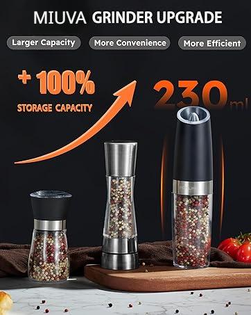 MIUVA 2pcs Gravity Electric Salt and Pepper Grinder Set - Transparent Salt Pepper Shaker, Battery-Powered, Adjustable Roughness, LED Light, 1-Handed Operation, Seasoning Utensil for Party, Kitchen Gadgets Christmas Gift Value Pack,sohochic MIUVA 2pcs Gravity Electric Salt and Pepper Grinder Set - Transparent Salt Pepper Shaker, Battery-Powered, Adjustable Roughness, LED Light, 1-Handed Operation, Seasoning Utensil for Party, Kitchen Gadgets Christmas Gift Value Pack,sohochic