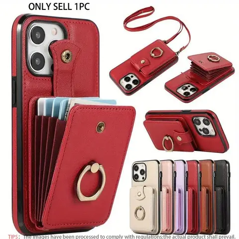 Fashionable Card Holder iPhone Case with Ring Grip, 360 Degree Rotating Shockproof Cover for iPhone 18 17 Air Pro Max/16e/16 Pro Max