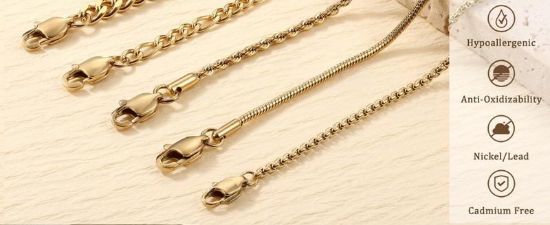 FUNRUN 5Pcs Stainless Steel Permanent Bracelets for Men Women Golden Silver Cuban Link Rope Figaro Karol Chain Bracelet Set 7.5/8/8.5Inch Trendy Stack Bangle Hypoallergenic Jewelry