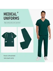 Unisex Mens Scrub Breathable Nursing Medical Scrubs Top Pants Sets Pet Grooming Veterinary Uniform Pharmacy Lab Clinic Work Wear