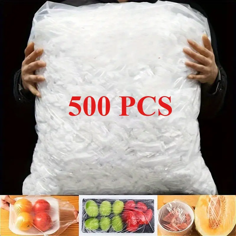500pcs Reusable Elastic Food Storage Covers - Transparent Stretchable Plastic Bowl and Plate Seal Wrap, Food Freshness Cover, Suitable for Kitchen and Restaurant Use