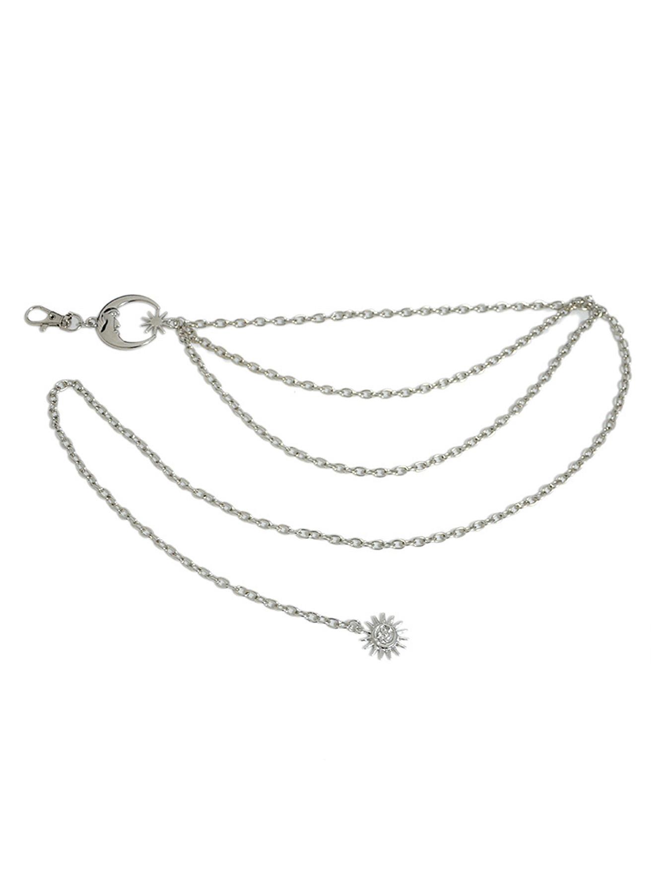 Women's Moon Design Layered Belts, Fashionable Rhinestone Decorated Adjustable Belt for Jeans & Dress, Casual Waistband for Daily Clothing Decor, Trendy All-match & Exquisite Belt for Birthday Gift, New Punk Boho Style Statement Belts, Star Decorated Belt