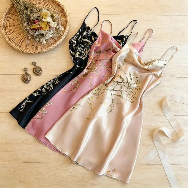 Women's 3-Piece Camisole Loungewear Set - 4-Season Medium-Long Nightdresses, Thin Versatile Design Suitable for Outdoor Wear & Home Use Nightwear Womenswear cami sleeveless nightdress