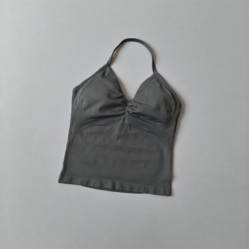 Longline Strappy Seamless Yoga Tank Top Ruched Backless Gym Workout Sleeveless Shirts with Built-In Bra Vest for Women