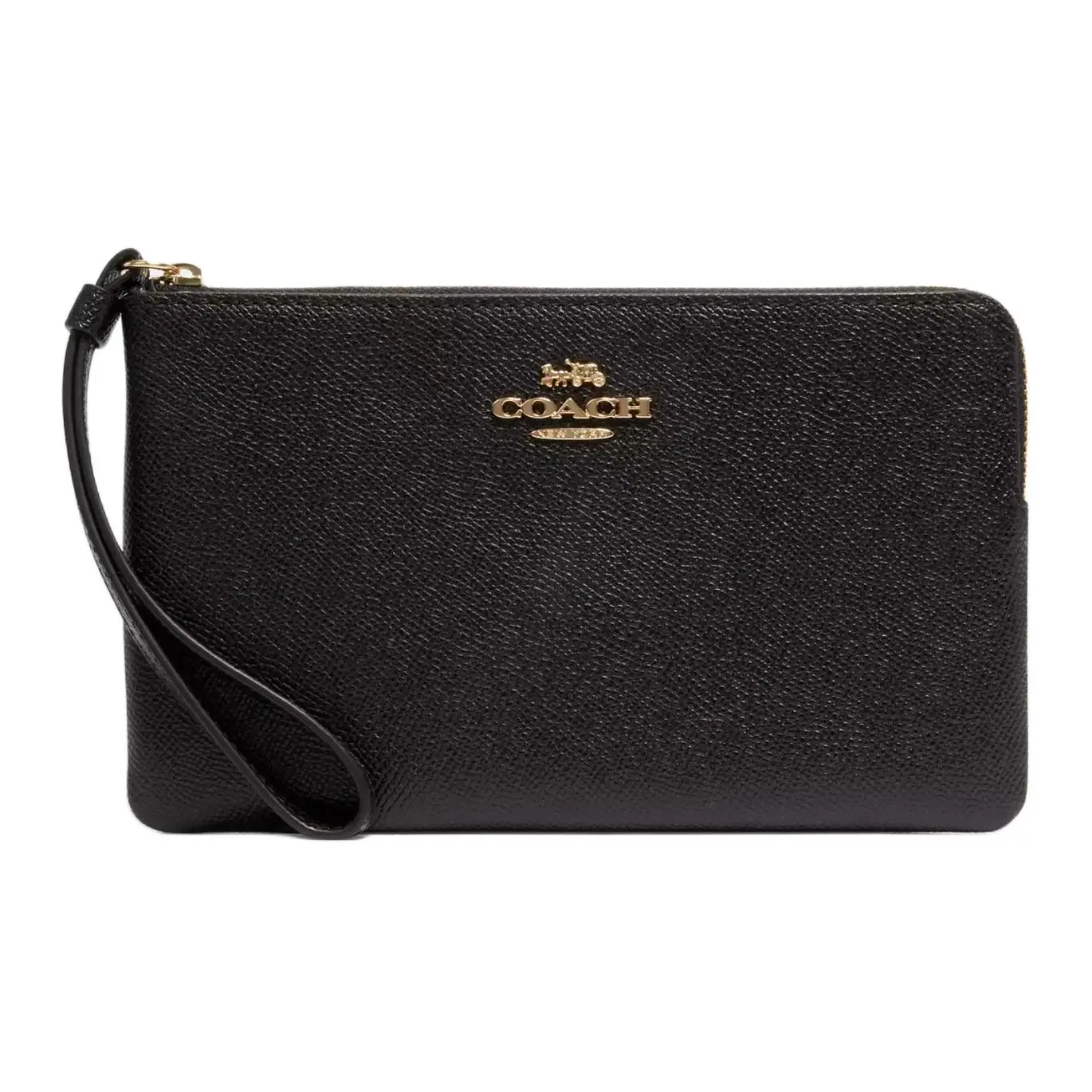 COACH Corner Zip Wristlet – Small Women’s Crosshatch Leather Handbag with Gold-and-Black Accents