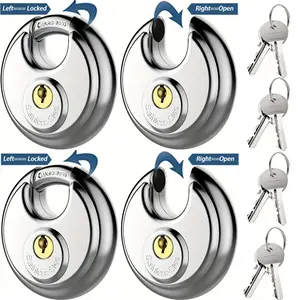 4 Piece Set Round Disk Locks, Waterproof Stainless Steel Security Locks, 3/8 Inch Cut-Resistant Hooks, Anti-Pick Core, Outdoor Use