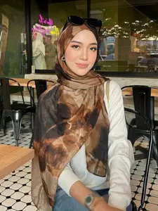Women's Fashion Cotton Linen Long Scarf, Single-Sided Printed, Outdoor Breathable Headscarf, Casual All-Season Accessory, Birthday Gift