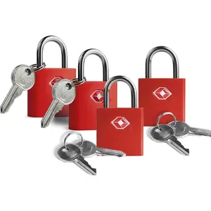 TSA Locks for Luggage with Key, Travel Luggage Locks TSA Approved 4 Pack, Small Padlock with Key, Same Keyed Mini Padlock for Suitcase, Backpack, Bag, Purse, Tent, Zipper, Tool Box (Red)