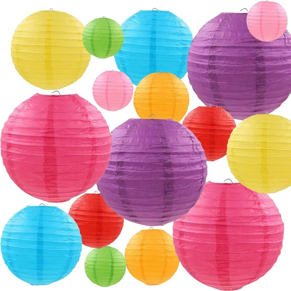 16 count Colorful Paper Lanterns (Multicolor,Size of 4”, 6”, 8”, 10”) - Chinese/ Paper  Decorations Ball Lanterns Lamps for  Decor, Parties, and Weddings