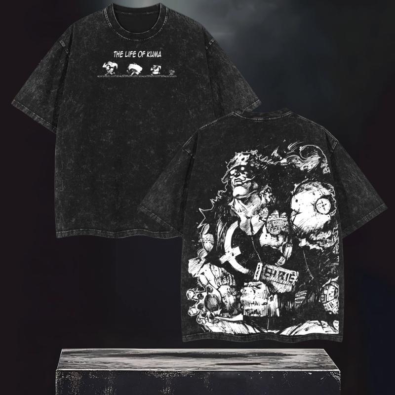 Bartholomew Kuma Graphic T Shirt Acid Washed One Piece Anime Tee Oversized Cut Tyrant Design Print Casual Streetwear Top Gift for Fans 2026