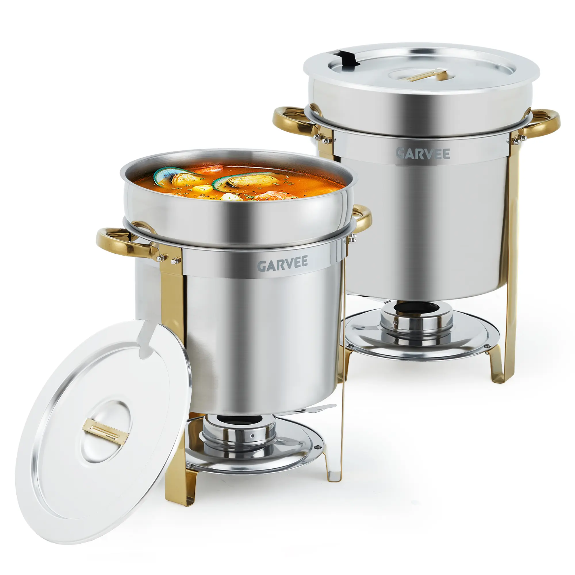 Gaomon-Buffet Soup Chafing Dish, 7QT Stainless Steel Food Warmer, Large Capacity, Built-in Lid Holder, Detachable Washable Parts, Good Heat Retention, Commercial Catering Supply, Restaurant Service, Party Banquet Events