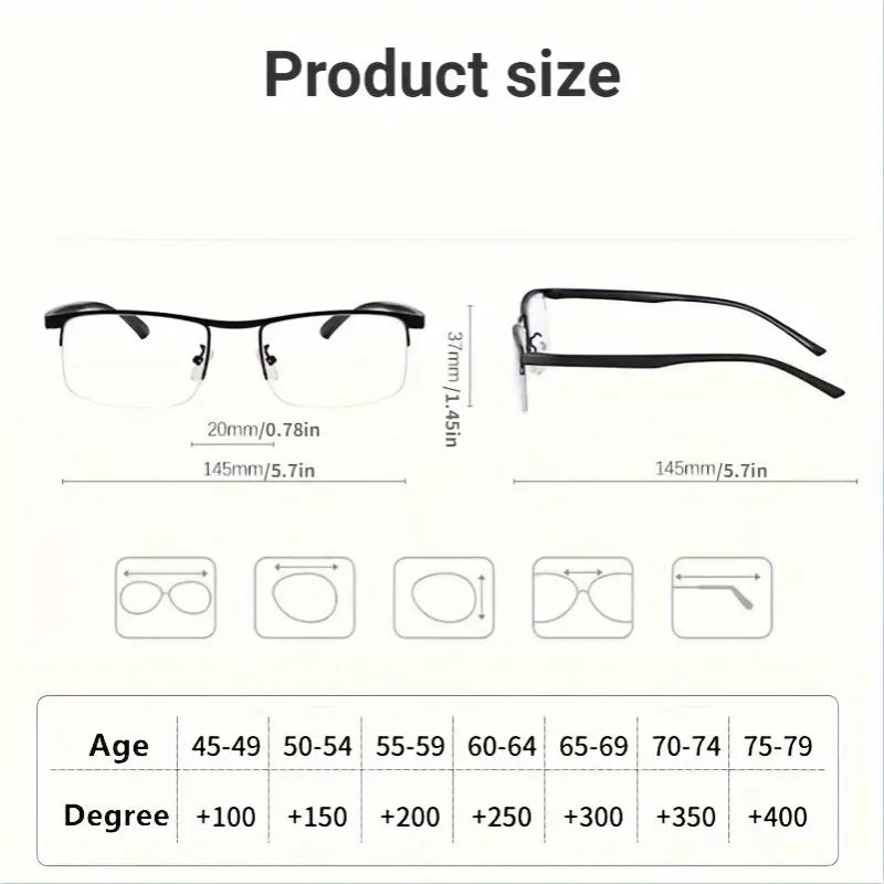 1 Pair Progressive Multi‑Focal Reading Glasses – 2‑in‑1 Metal Semi‑Frame Design, Classic Fashionable Style, Dual Functionality, Available in 3 Colors, Includes Case, High‑Quality Eyewear, Suitable for Myopia Users, Progressive Multifocal Glasses