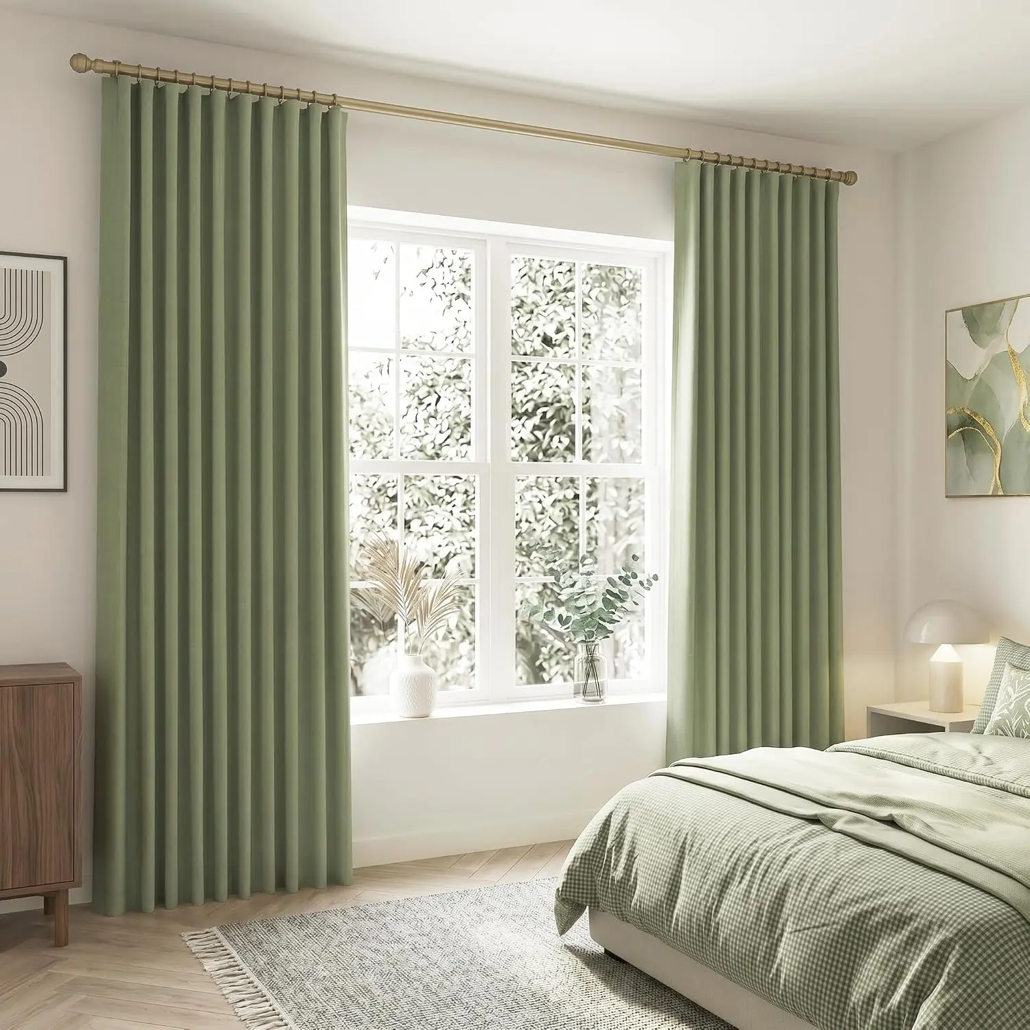 Sage Green Room Darkening 100 Inch Long Ceiling Curtain,Floor Length Ceiling Track System Curtains Ceiling Mount Floor Length Boho Cute Curtains for Bedroom Aesthetic for Track System