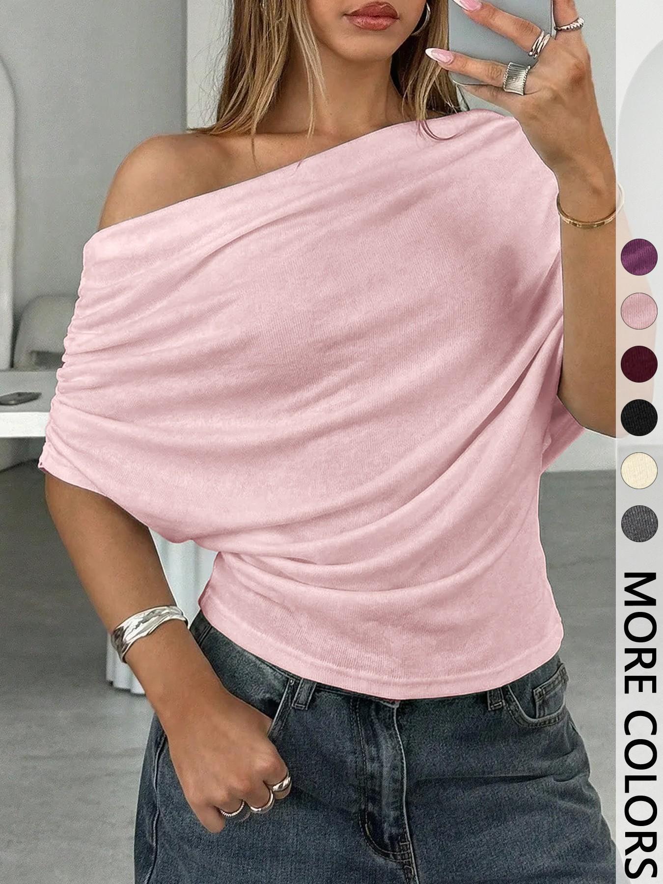 2026 Summer New Women's T-shirt, Sexy Hot Girl Off-the-Shoulder Slim Fit Batwing Sleeve Top