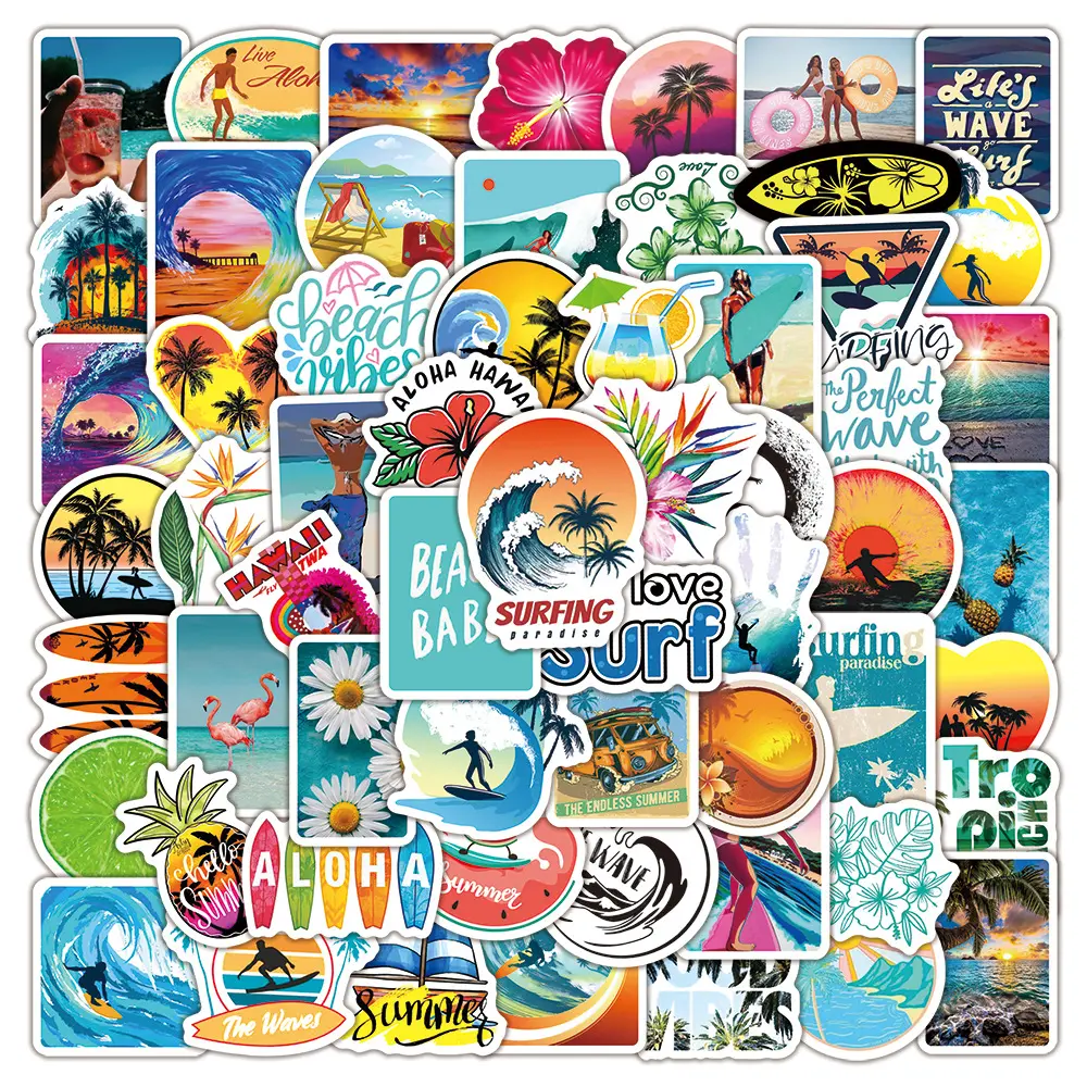 100pcs Summer Beach Surfing Graffiti Stickers - Faith-based Designs with Positive Messages; Suitable for Scrapbooks, Journals, Laptops, Water Bottles, Cars, Etc. - A Great Gift Sticker Decals.