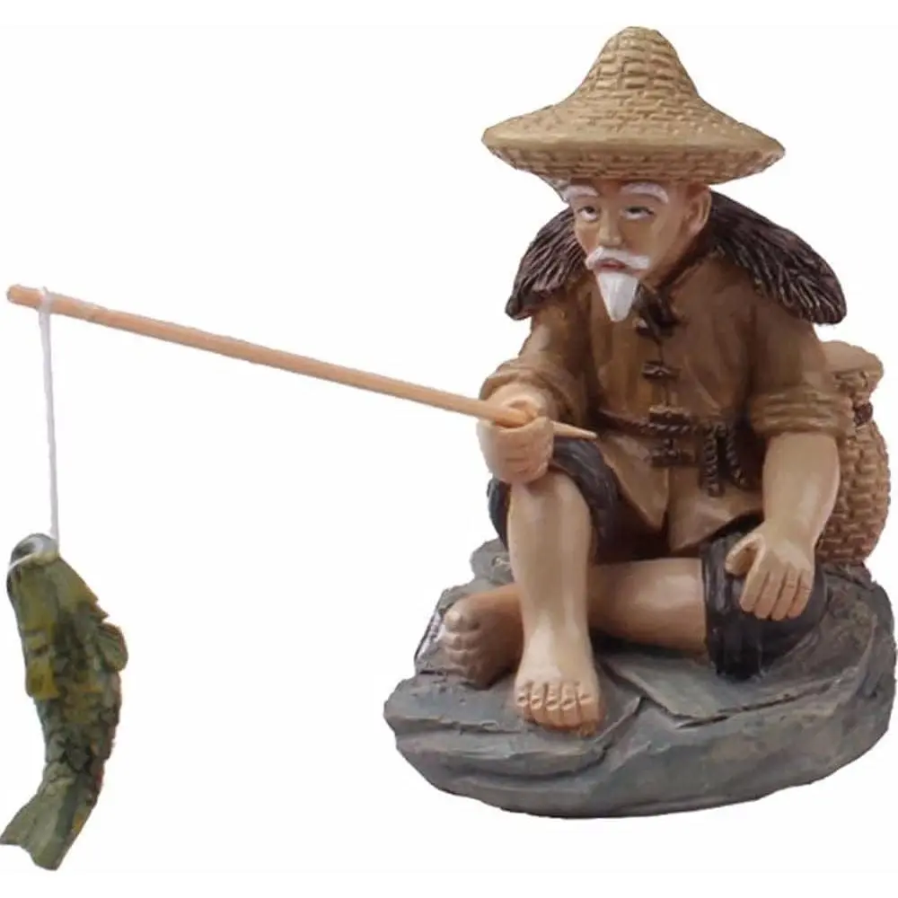 Mini Fisherman Figurines  Sitting Fishing Men, Garden Statue Ornament Fish   Landscape Decor Garden Sculptures and Statues