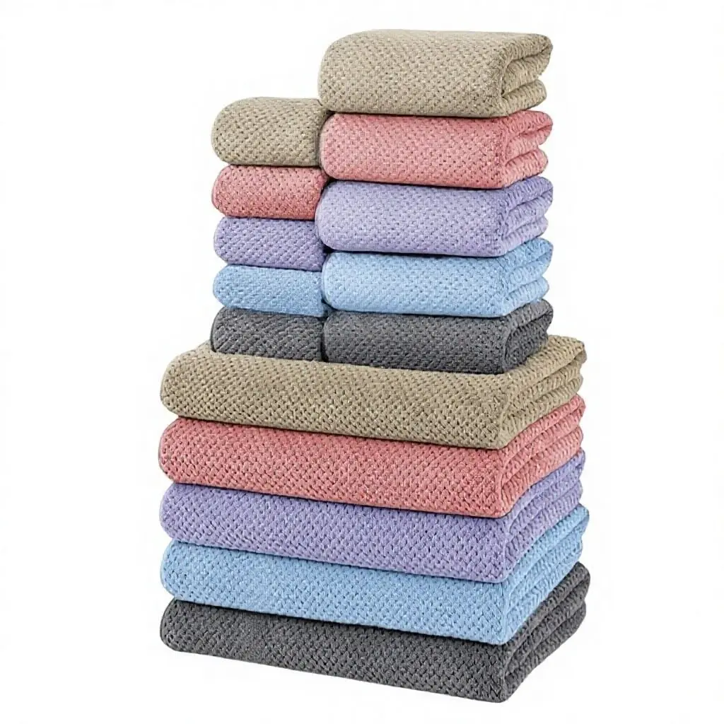 15PCS Coral Velvet Bath Towel Bundle — Includes 5 Large Bath + 5 Hand + 5 Face Towels — Quick-Drying & Fast-Absorbing Bath Towel Sets for Hotel, Spa, Home, Gym & Outdoor Camping
