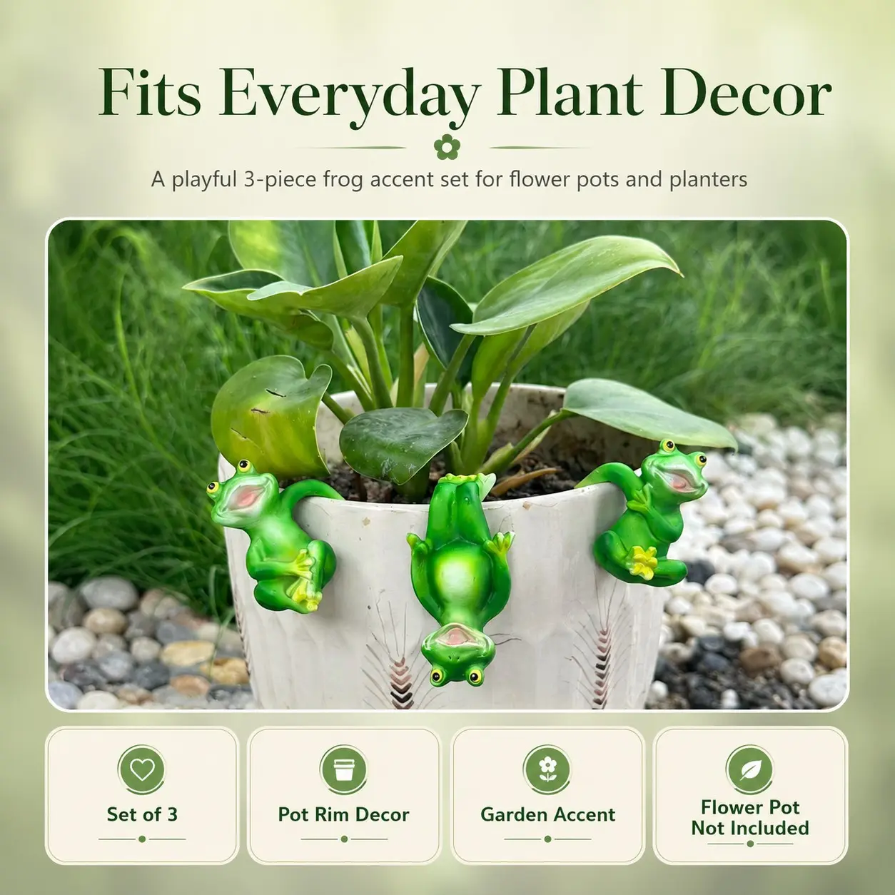 1 Set of 3 Pcs Cute Whimsical Frog Planter Hangers | Healing Pastoral Garden Style | Hand-painted, Waterproof, Easy Clip-on Install | For Gardening & Plant Lovers | Perfect for Planter/Garden Decor & Gifting | Garden Accessories