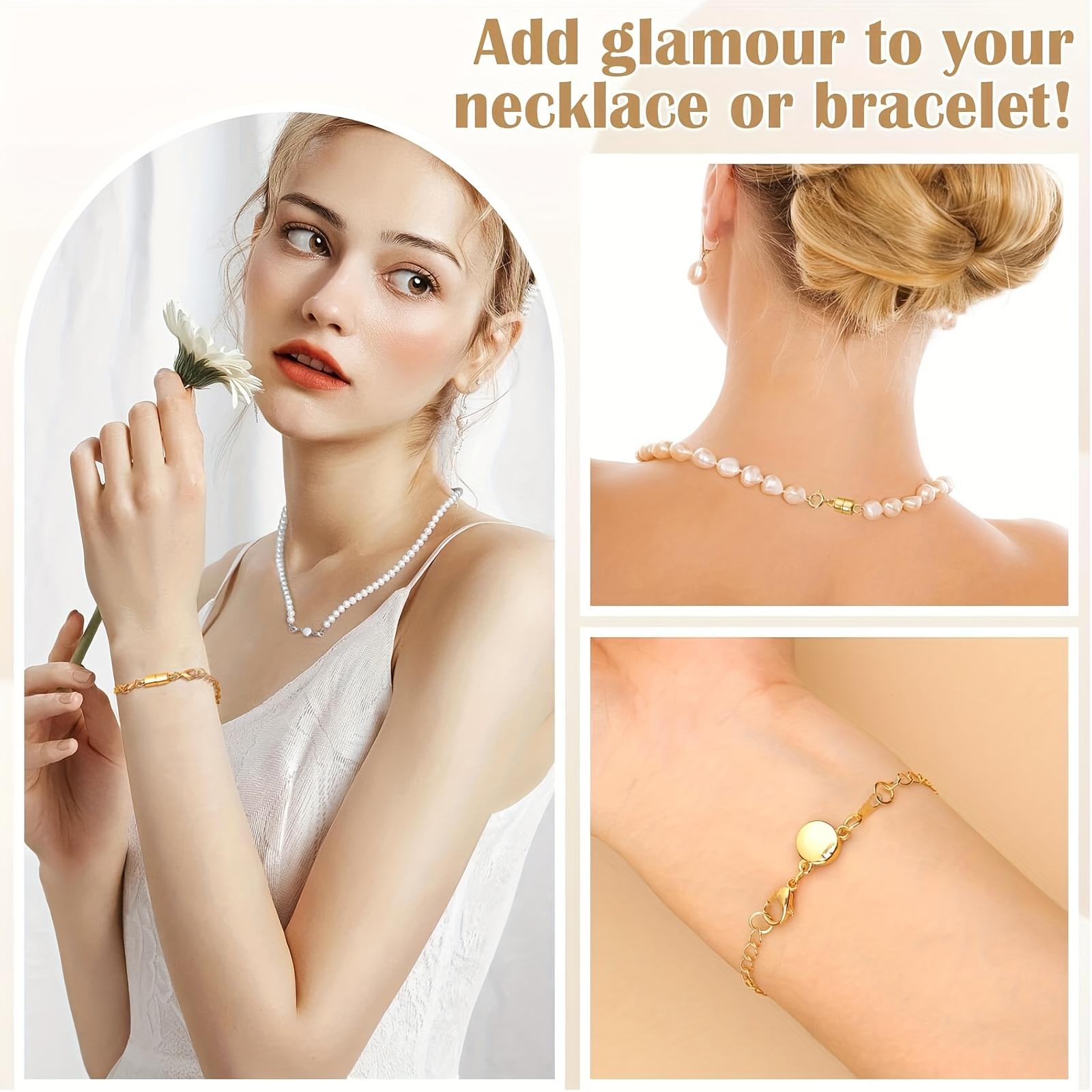 24pcs Necklace Magnetic Clasps And Closures Lobster Clasps Silvery Magnetic Jewelry Clasps Locking Necklace Extender Round Rhinestone Ball Magnetic Clasps for Bracelets Making Multiple Styles