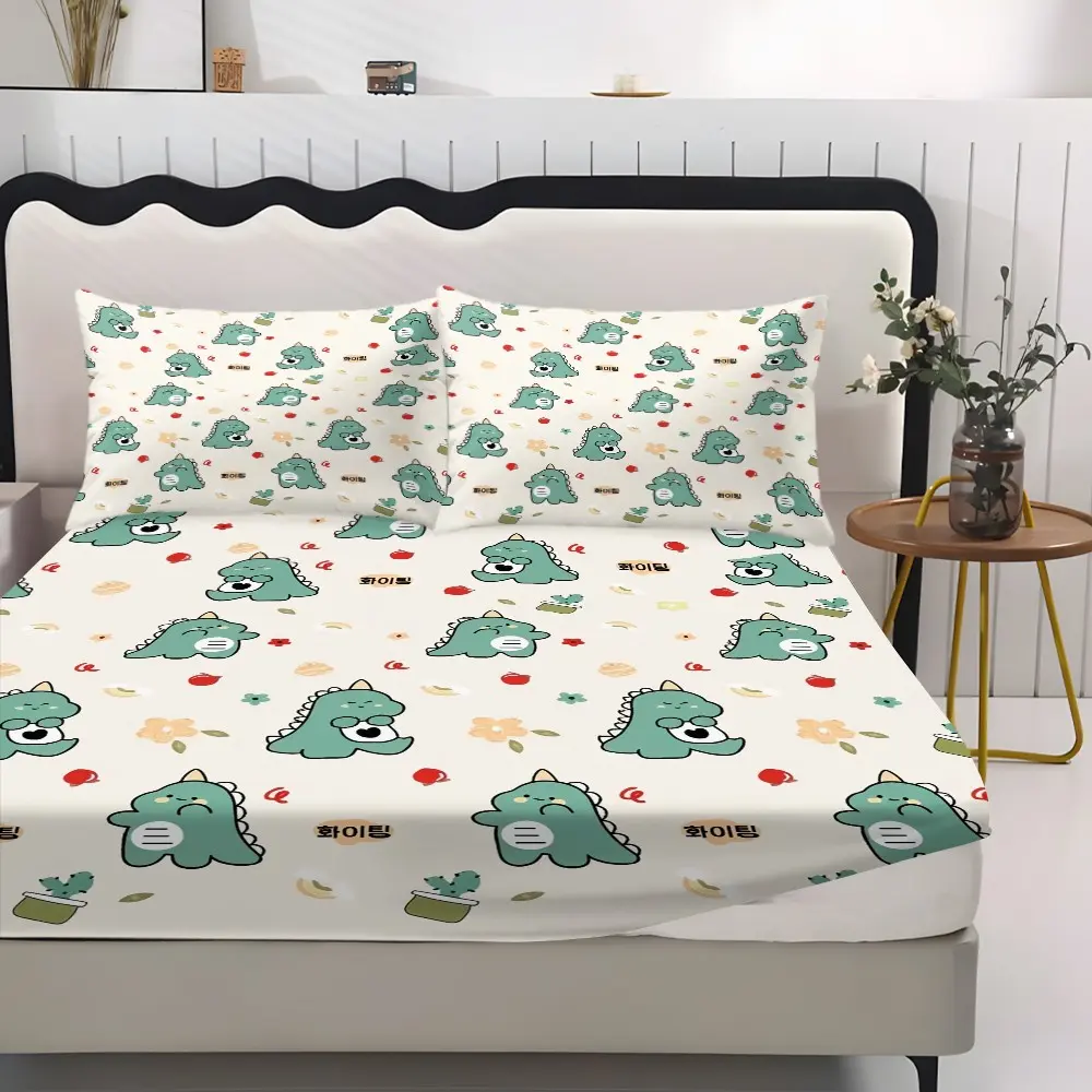 3pcs Modern Dragon Print Bed Sheet Set, Soft Flannel Bedroom Bedding, Dust-Proof Mattress Cover, Includes 1 Bed Sheet & 2 Pillowcases