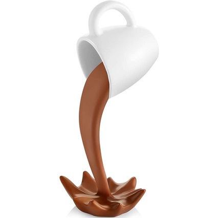 Floating Spilling Coffee Cup Sculpture, 3D Pouring Coffee Mug Resin Figurine, Kitchen Countertop Decor