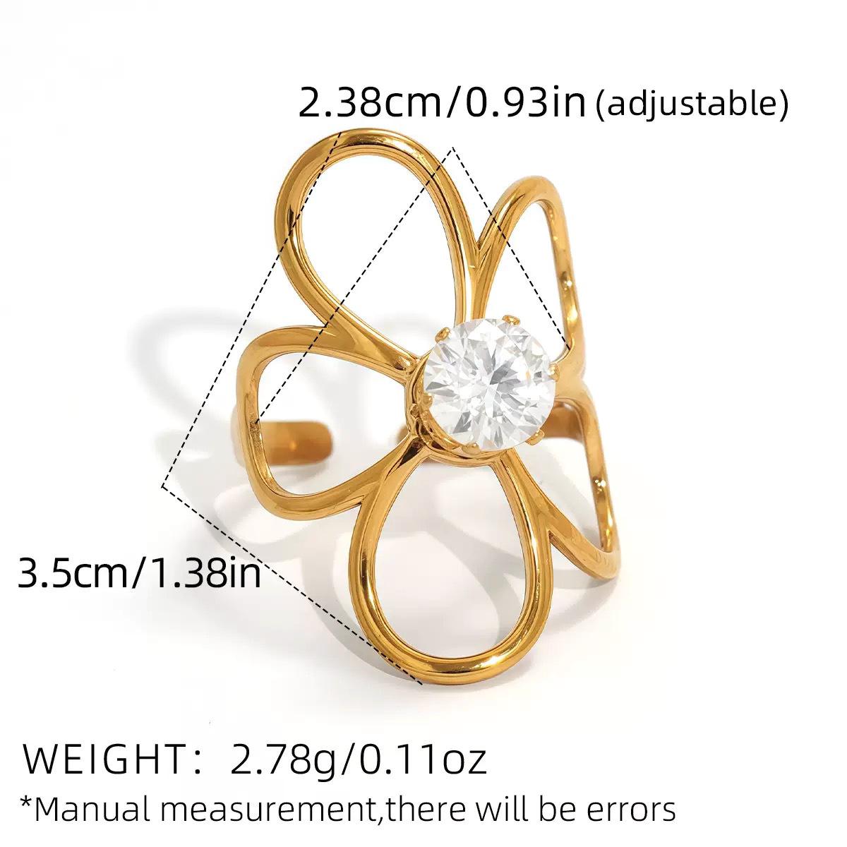 1pc 18K Gold Plated Geometric Line Zircon Open Ring for Women, Stainless Steel Adjustable Stackable Trendy Minimalist Statement Jewelry, Elegant Chic Birthday Holiday Anniversary Gift for Girlfriend Sister Bestie Gold-Plated Striped Couple Stacking
