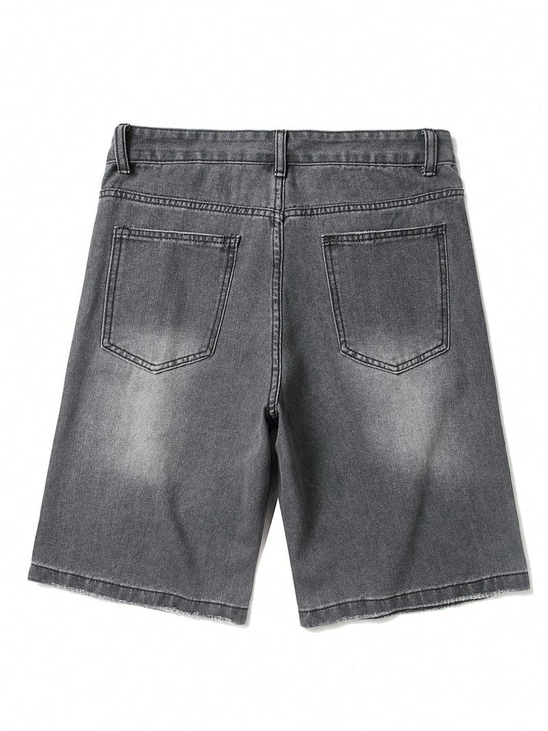 Men's Wide Leg Denim Shorts(Without Metal Chain), Denim Bermuda Shorts, Loose Street Fashion Casual Comfy Pocket Denim Shorts for Daily Wear, Woven Bottoms for All Seasons