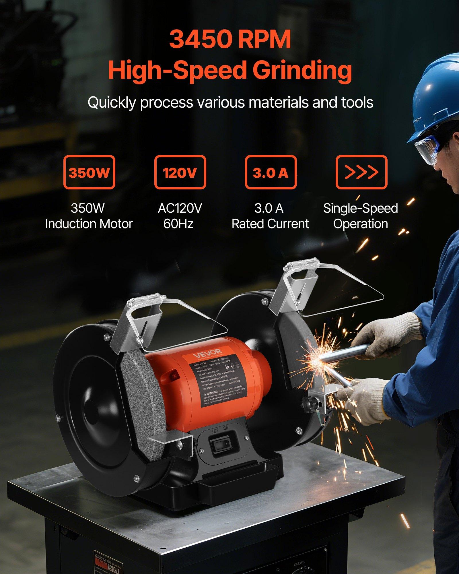 6-Inch Bench Grinder – 250W 3450RPM Single Speed Table Grinder With 36/60-Grit Wheels, LED Light, Cast Iron Body For Sharpening & Grinding