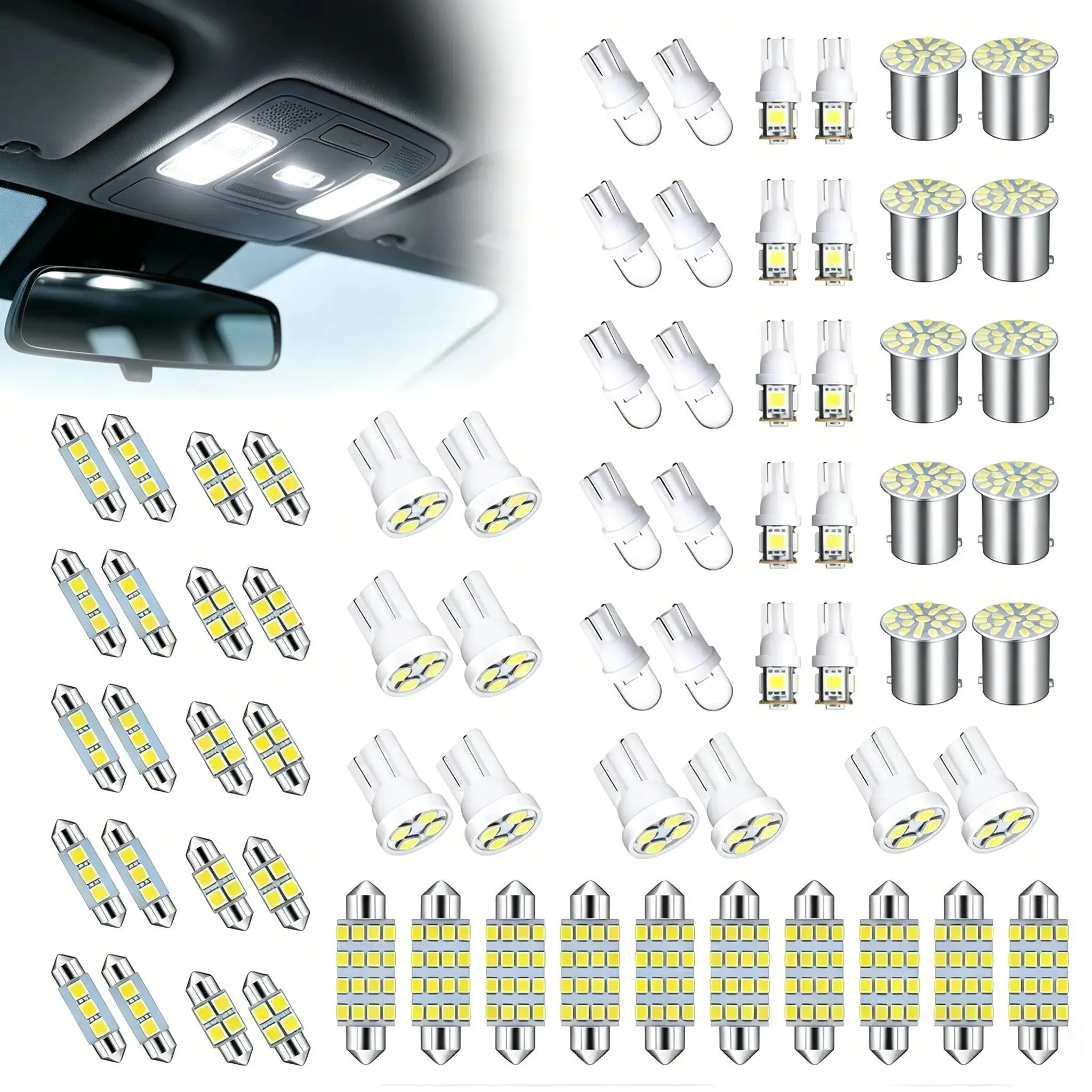 【DealsForYouDays】42 Pcs Interior Car Lights, Super Bright White Dome Map Tail Cab Lights Bulb Kit Set , Light 31 36 41 mm 12v De3175 6411 T10 2825 6612f 6615f for Dome Map Read Door Trunk Glove Box License Plate Cargo Courtesy(White) fathersdaygift