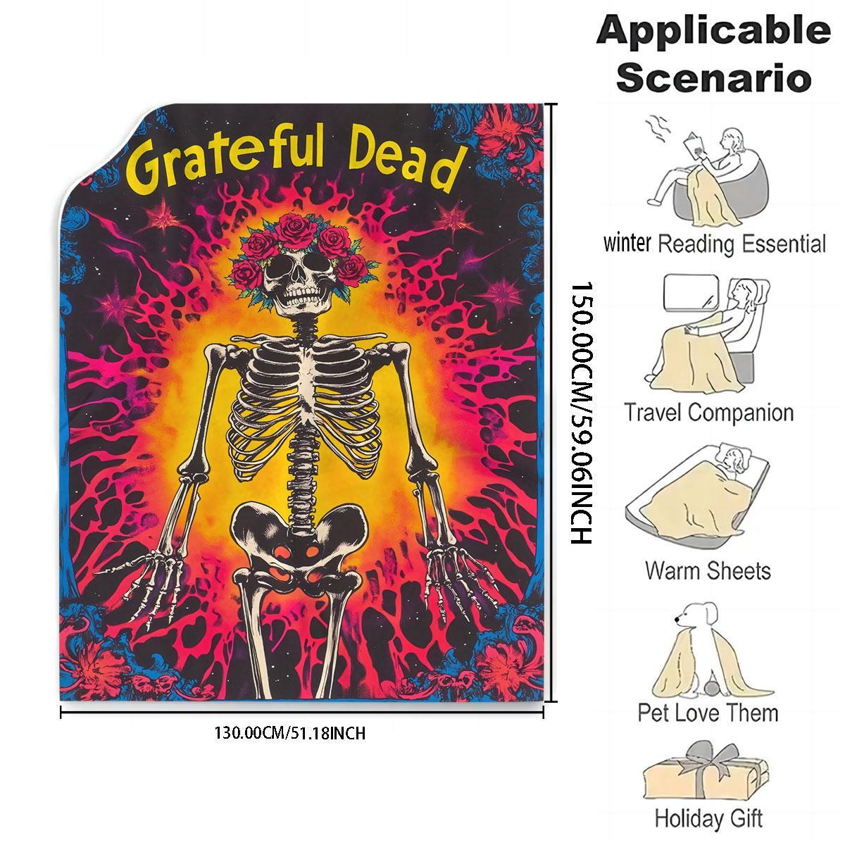 Grateful Dead Skeleton Pattern Blanket, Soft Throw Blanket, Cozy Warm Blanket, Air Conditioning Blanket, Warm Nap Blanket, Stylish Blanket for Home Office Travel, Halloween