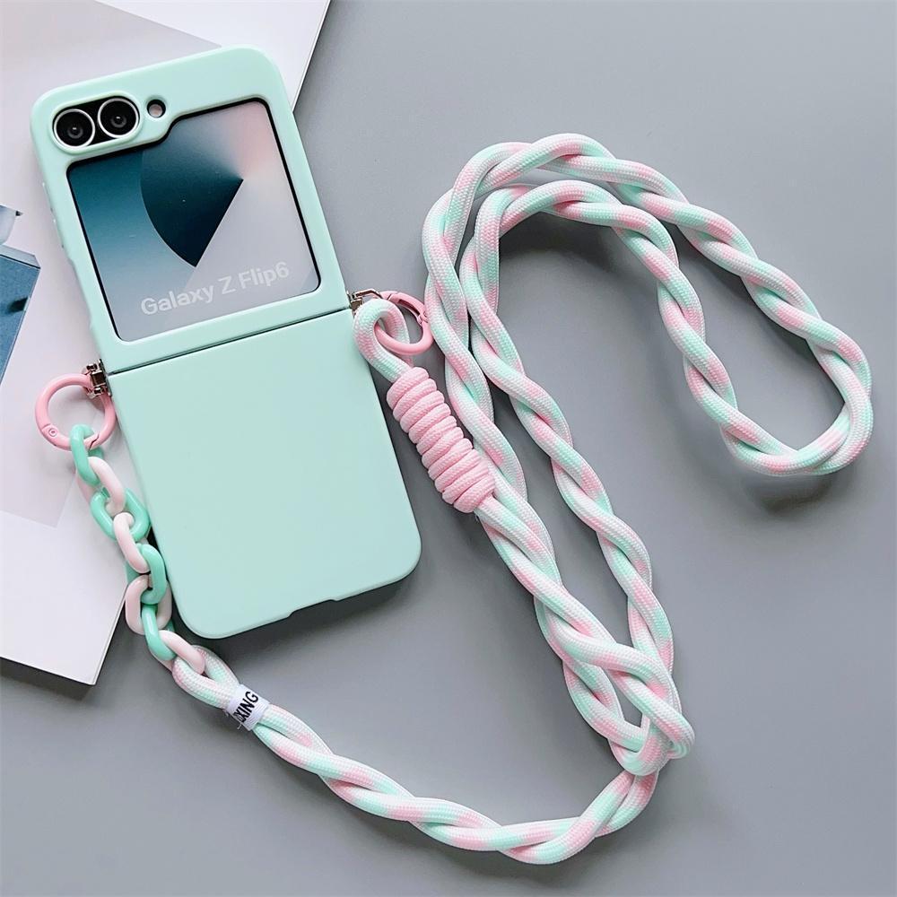 for Samsung Galaxy Z Flip 7 FE 6 5 4 3 Zflip6 Z Flip5 Flip4 Crossbody Lanyard Candy Color Fold Phone Case Shockproof Soft Cover