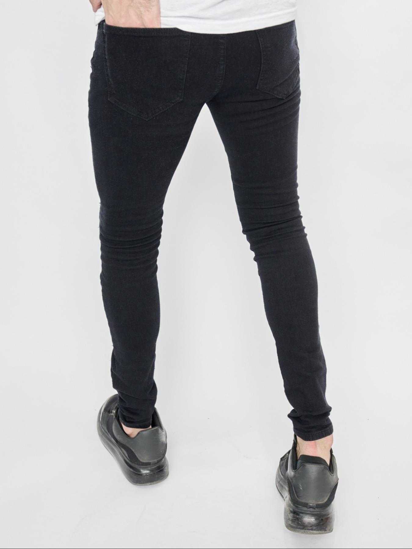 Men's Solid Ripped Slim Jeans, Distressed Jeans, Fashion Casual Comfy Denim Pants for Daily Outdoor Wear, Mens Bottoms for All Seasons