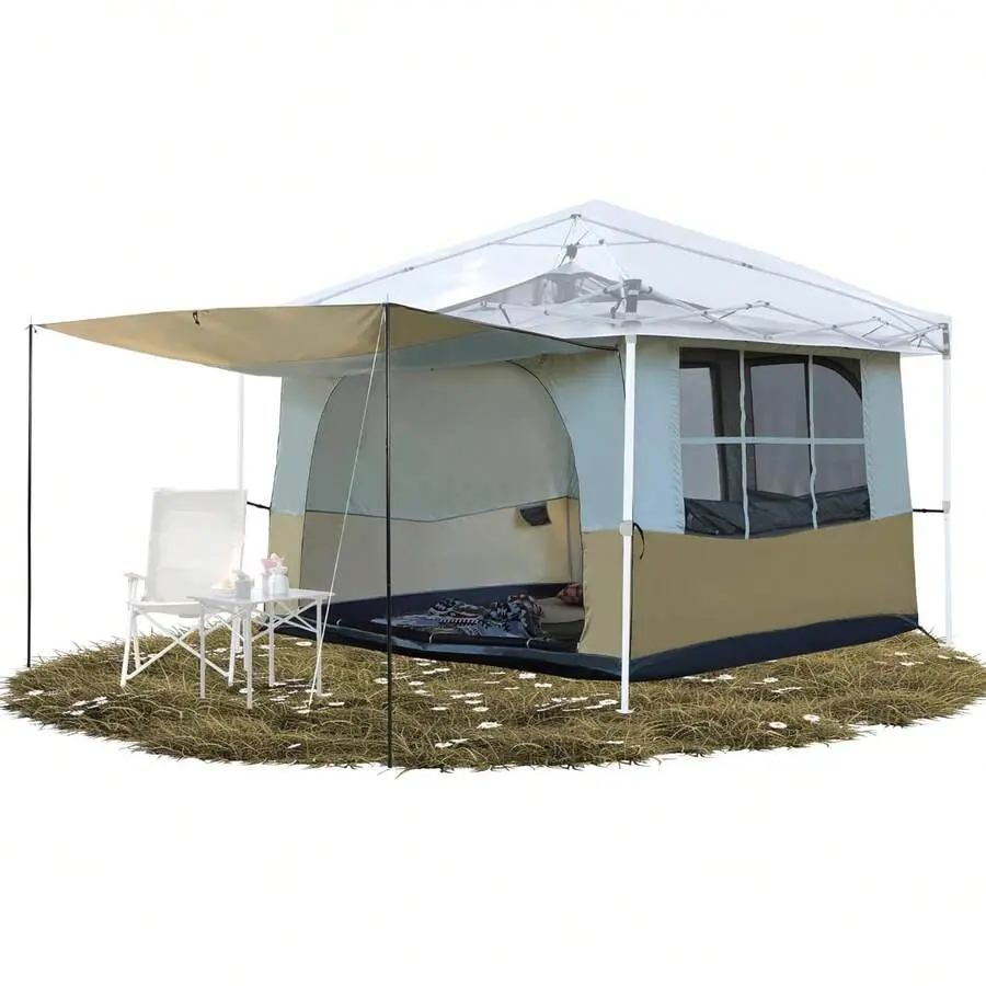 Canopy Camping Tent For Pop Up Canopy Tent, Inner Tent Converts Straight Leg 10'x10' Or 10'x20' Canopy Into Camping Tent, Fits 4-6 Person(Frame/Shelter NOT Included)