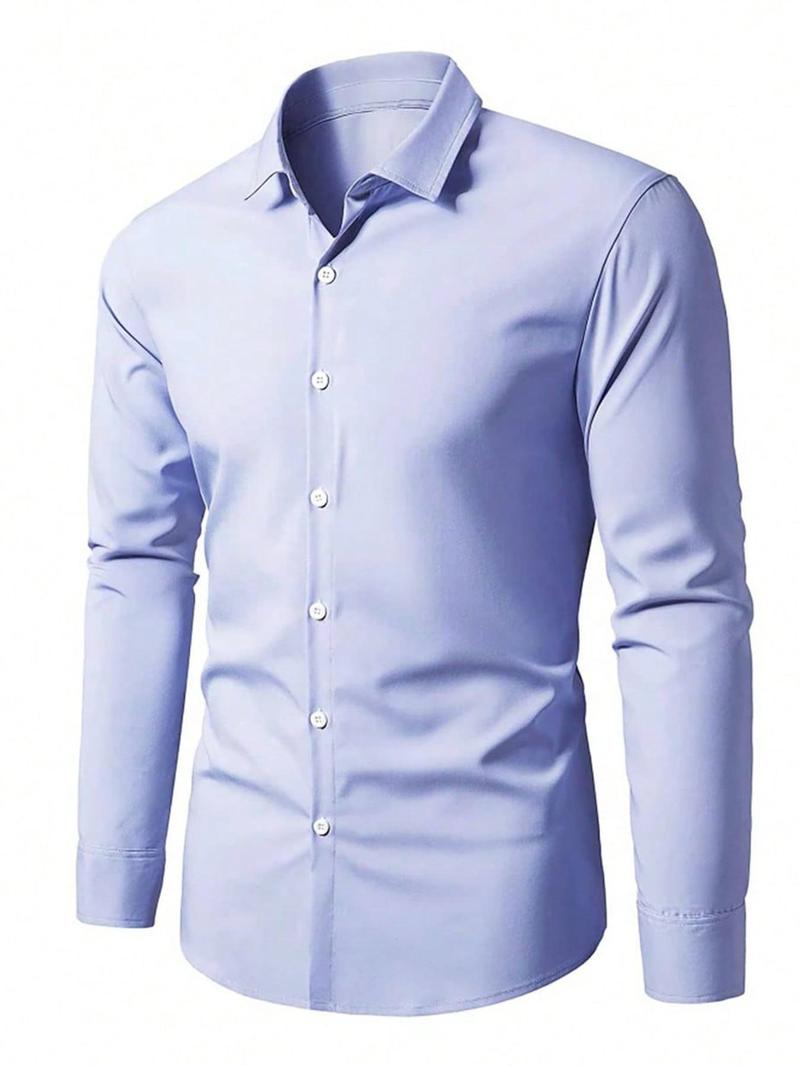 Men's Solid Long Sleeve Dress Shirt, Business Formal Shirt for Work Office, Fashion Classic Wrinkle-resistant Shirt for Men