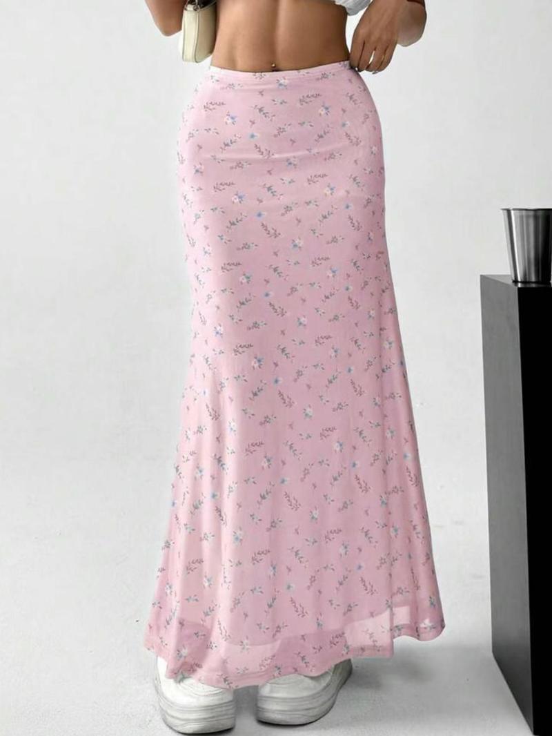 Women's Ditsy Floral Print Fish Tail Hem Skirt, Boho Fashion Long Skirt for Daily Holiday Vacation Wear, Ladies Bottoms for Summer