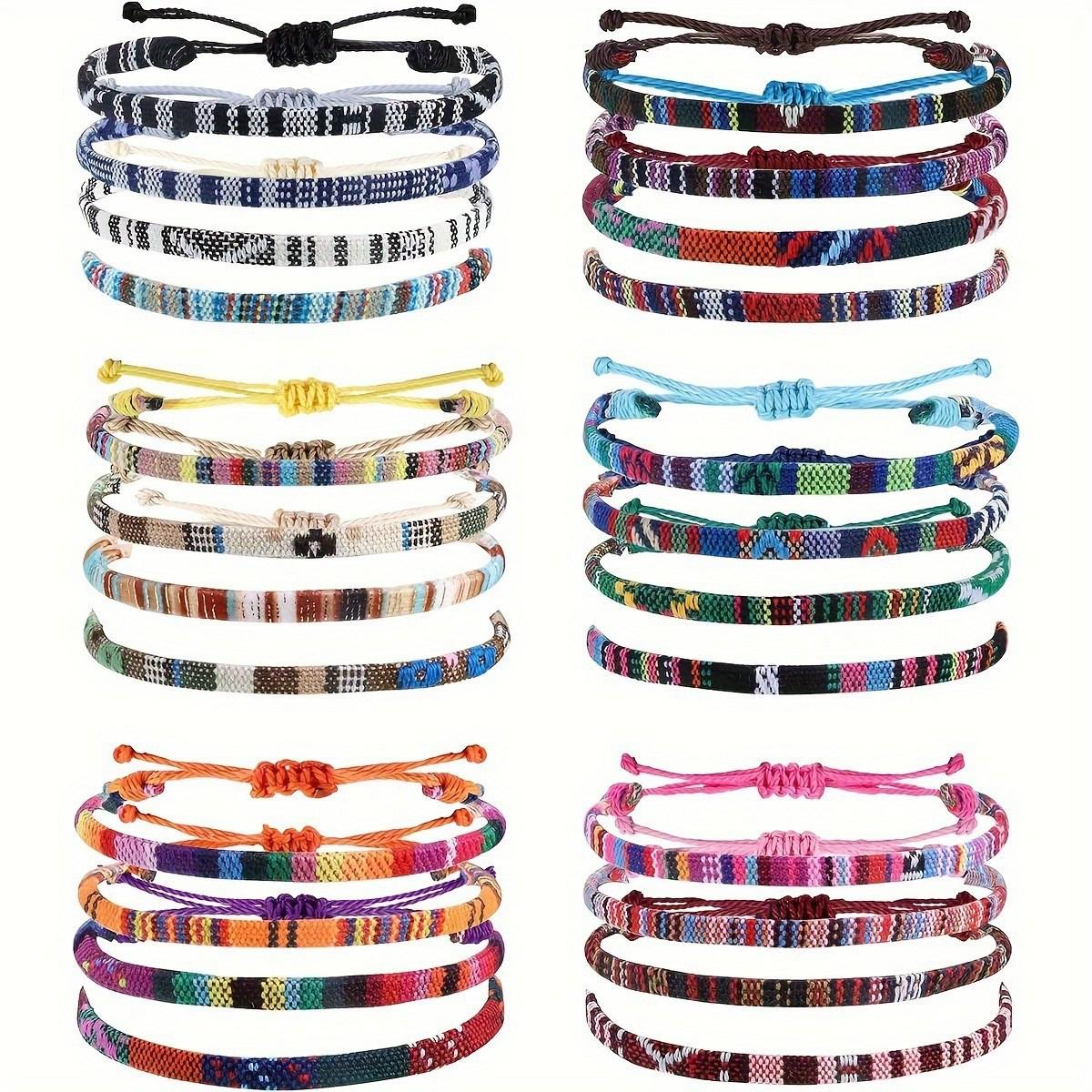 4 /24 Pcs Boho Surfer Bracelet Anklets Braided Bracelet Colorful String Rope Ankle Bracelets Waterproof Summer Beach Jewelry