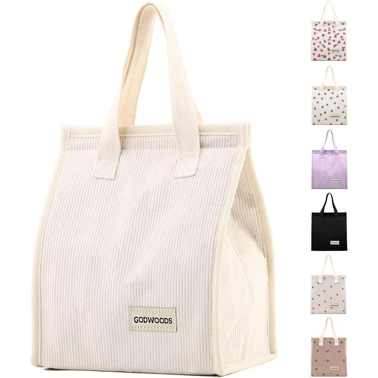 Corduroy Insulated Lunch Bag, 7.75L Large Capacity  Lunch Box, Cute Lunch Tote for Women Men, Leakproof Lunch Cooler for Work Picnic Travel (Corduroy Beige)