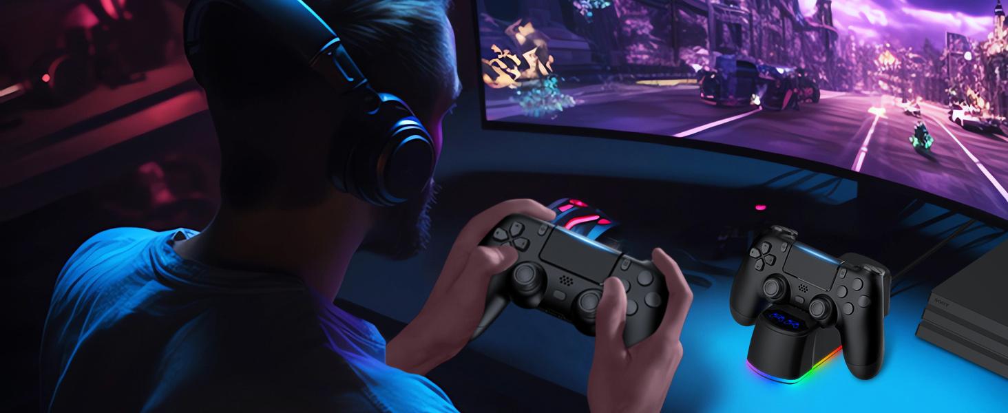 2 Pack Controller with Charging Dock Station for PS4, Wireless Controller Compatible with PS4/Pro/Slim, with LED Charging Dock 2 Controller