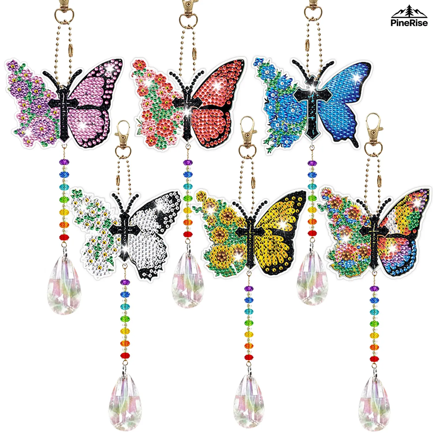 DIY Diamond Painting Wind Chime Double?Sided Hanging Ornament Crystal Floral Pendant Handmade Craft Decor Accessory For Indoor Leisure Home Daily Space Matching