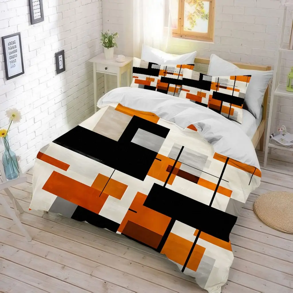 3Pcs 3-piece, modern geometric color block duvet - abstract minimalist art design, soft ultra-fine fiber bedding (1 cover+2 pillowcases, unfilled) suitable for bedroom and dormitory room home decoration.