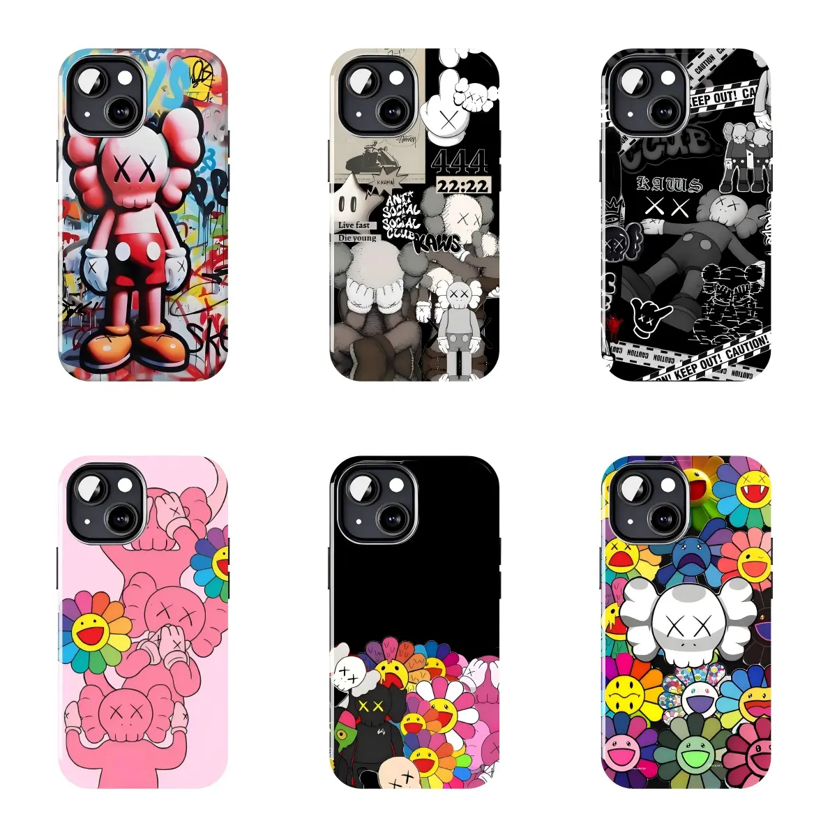 KAWS Black & White Collage Streetwear Durable Smartphone Cover, Protective Accessory for iPhone 11-17 Pro Max/Plus, Samsung Galaxy S21-26 Ultra/Plus Devices, Resistance, Accessories
