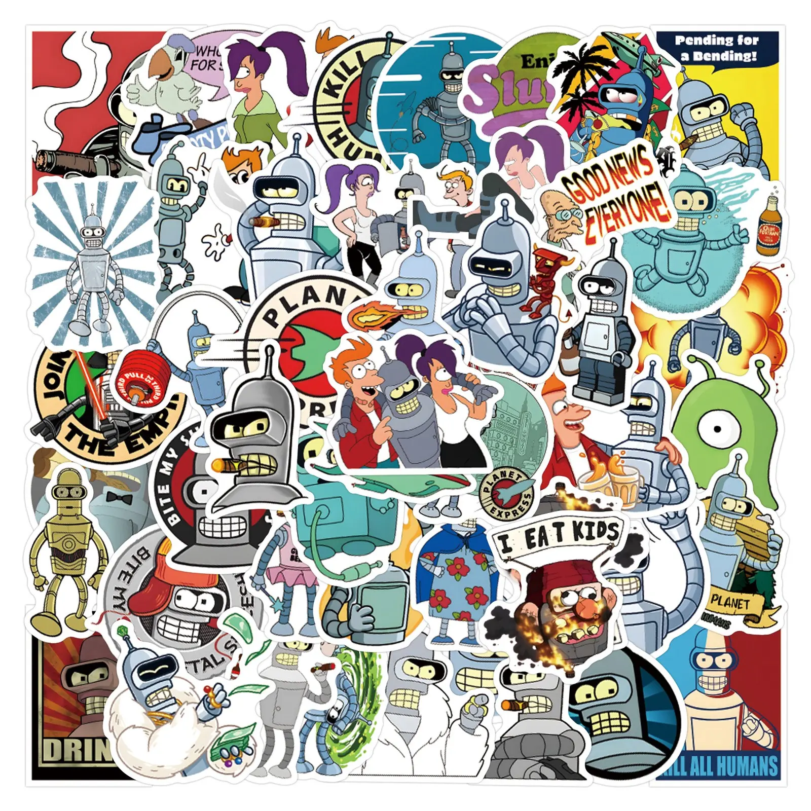 55 Pieces Futurama Comedy Animation Stickers, Waterproof Car Luggage Phone Case Decals, Fun Graffiti Stickers for Vehicles and Gadgets, Decal for Cars, Funny Car Decals