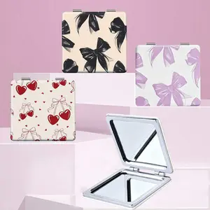 French Dual-Sided Mirror, Portable Pocket Heart Bow Cartoon Cherry Butterfly Design, High-Definition Folding Makeup Mirror, Gift for Students