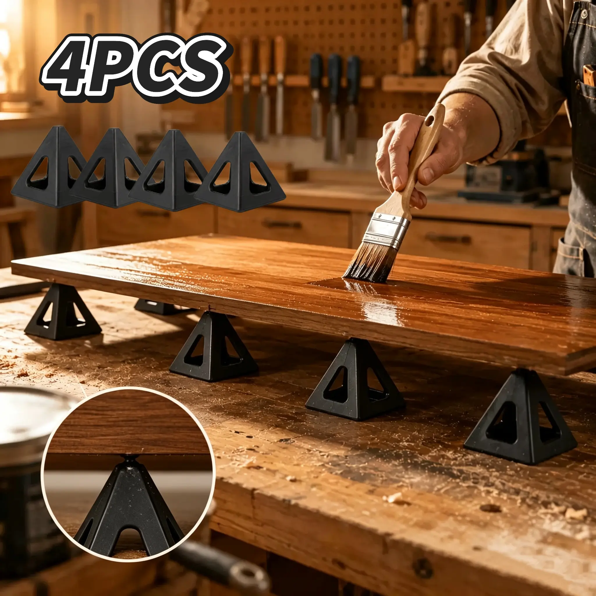 4 plastic pyramid brackets with recyclable cone-shaped height increasing foot pads for furniture, cabinets, door panels, handicrafts, coloring, drying support, tripod woodworking tools