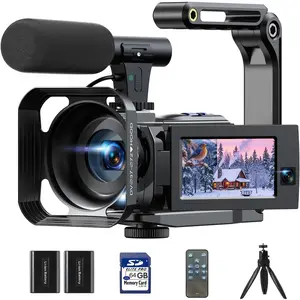 Camcorder Video Camera 5K 56MP -  Lens Vlogging Camera for YouTube with Night Vision 16X Digital Zoom 3" 270? Flip Touchscreen, 64GB Card, Microphone, Remote - Video Recorder for Content Creators
