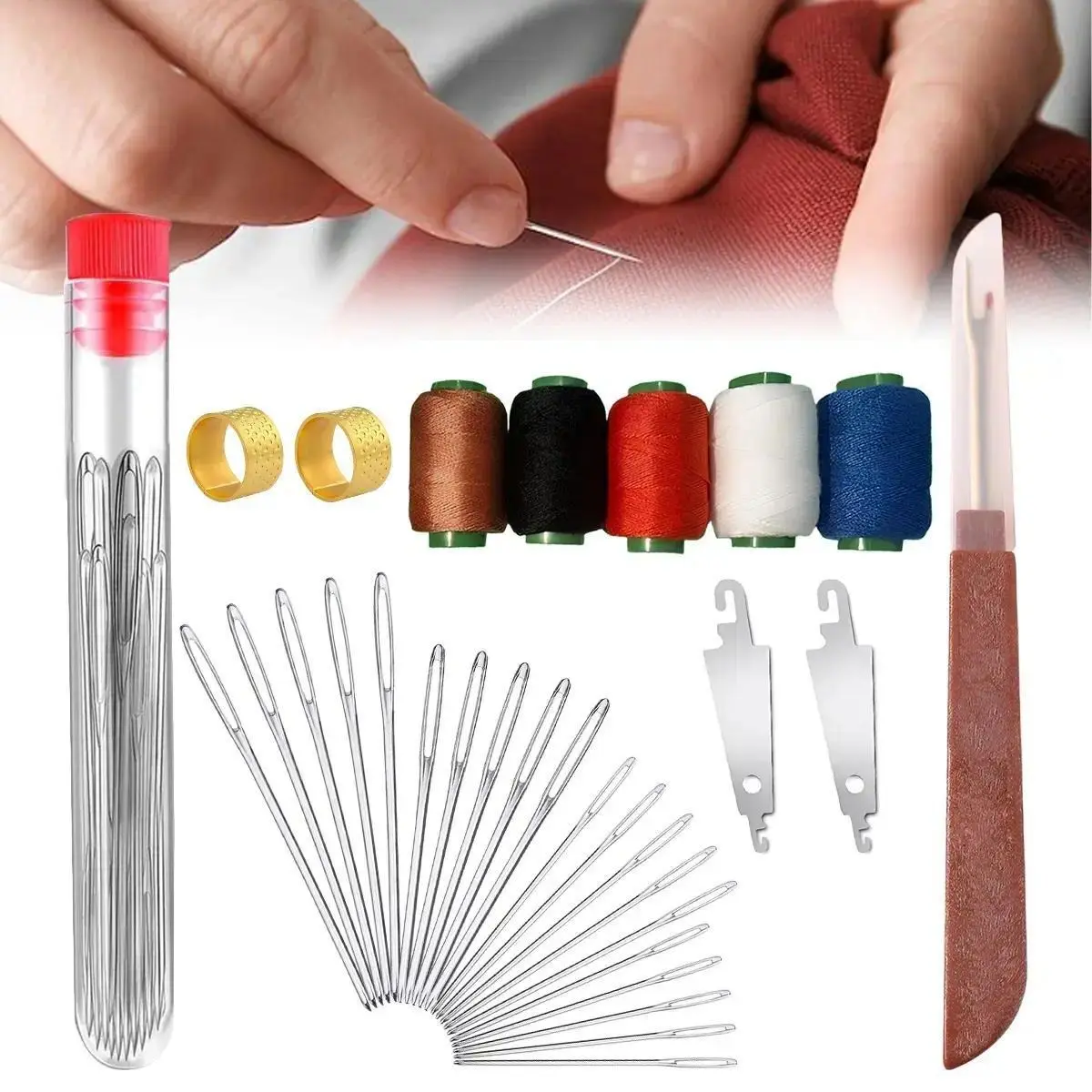 36 Pack Steel Sewing Needles Set, Long Thin Hand Sewing Needles, Durable Sharp Needles for Quilting Embroidery Mending DIY Sewing Projects