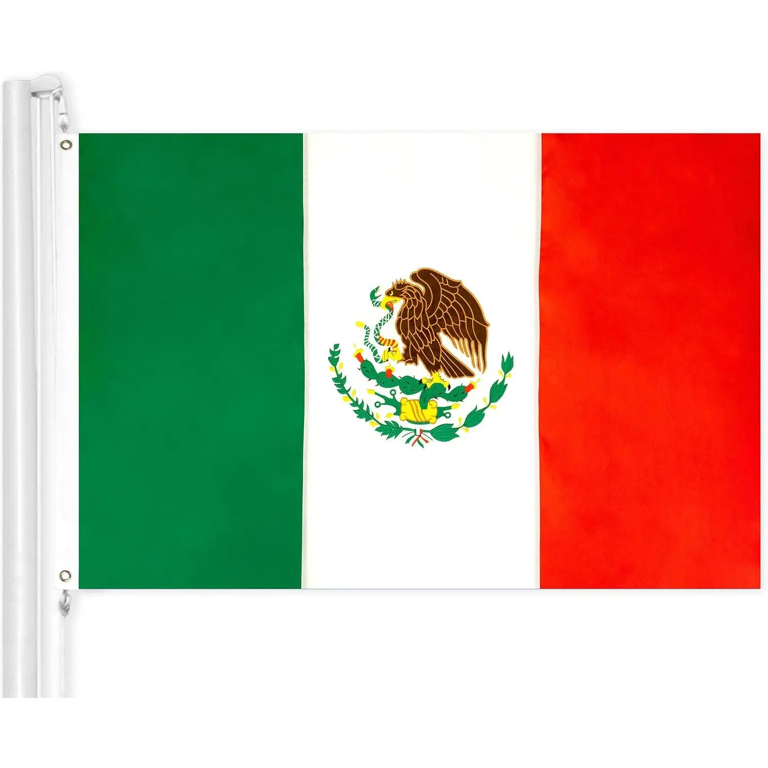 Mexico National Flag - Vertical Green-White-Red Stripes, Central Eagle-Snake-Cactus Coat Of Arms, Lightweight Patriotic Hanging Banner for Cultural Festival, Front Yard Decoration
