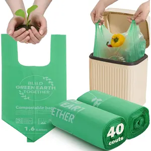 Compost Handle Bags 1.6 Gallon 6Liter Extra Thick 0.6 Mils Compostable  Scrap  Bags with  BPI ASTM D6400 and  OK Compost  Certified Green 40 Couts