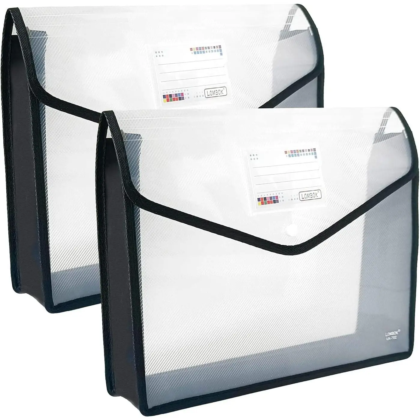 2 Packs Black Legal Size A4 Expandable Plastic File Folders, Snap Button Closure Document Wallet Pouch with Label Pocket